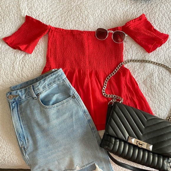 Urban Planet Tops - Red Bardot Top